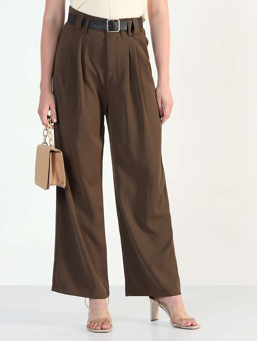 women solid high rise korean pants 