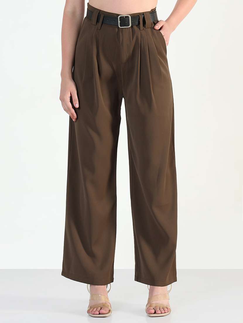 women solid high rise korean pants  - 21946398 -  Standard Image - 1