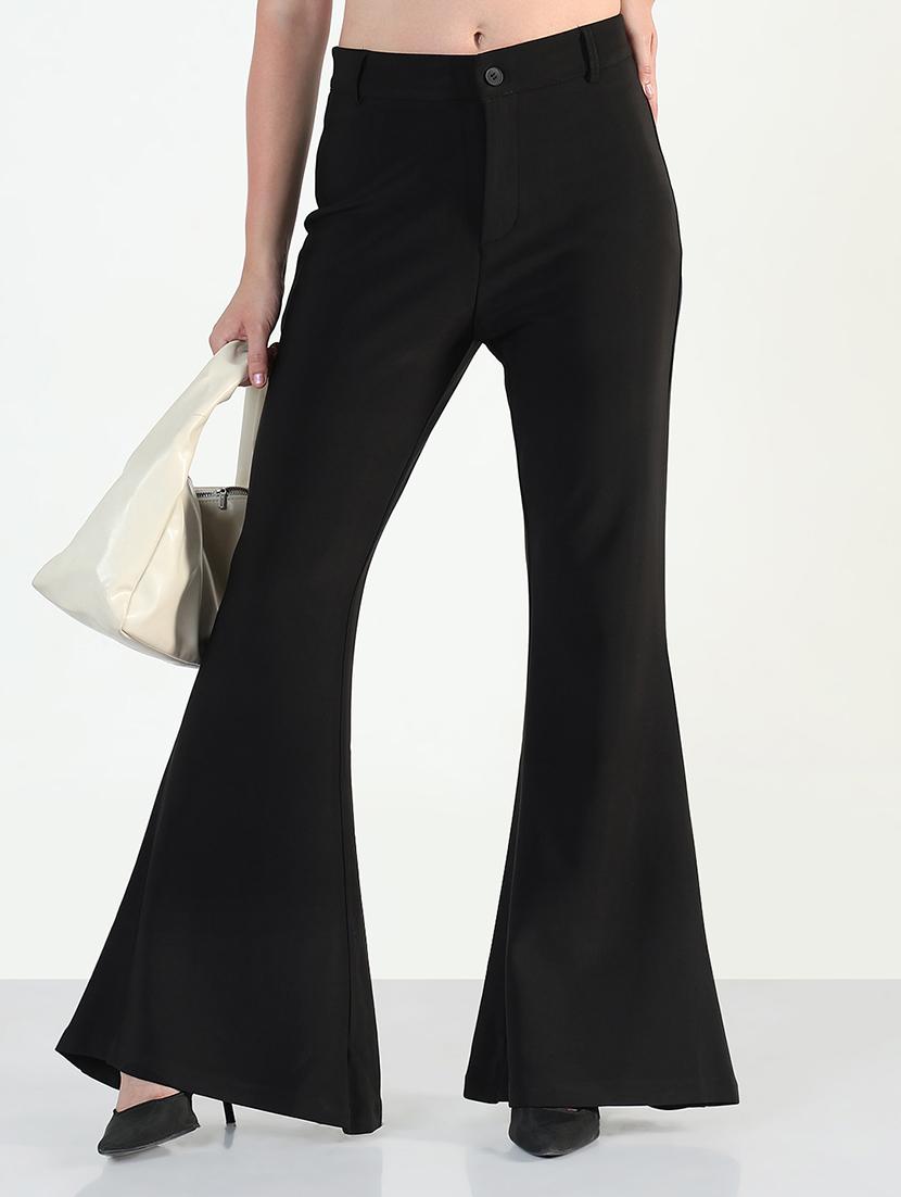 women black solid mid rise bootcut trouser