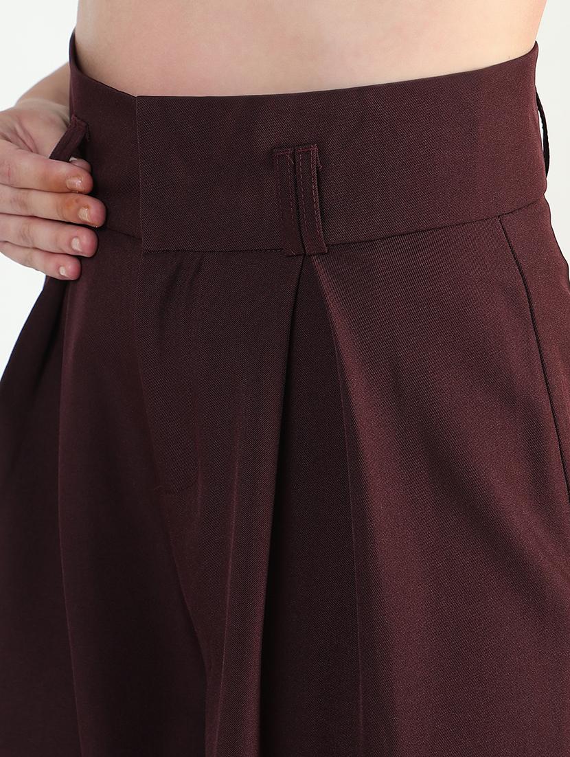 women solid high rise widw leg korean pants - 21946400 - Standard Image - 4