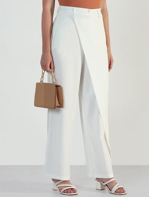 women white solid high rise straight trouser - 21946402 -  Standard Image - 0