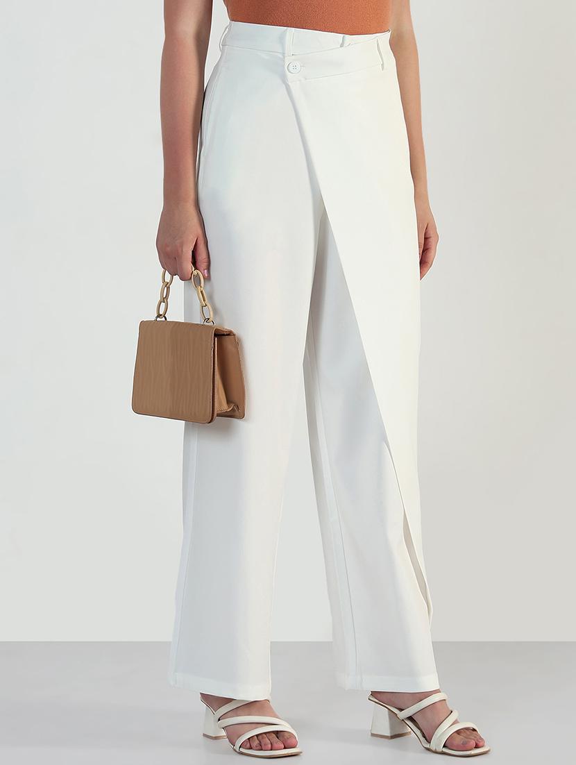 women white solid high rise straight trouser - 21946402 -  Zoom Image - 0