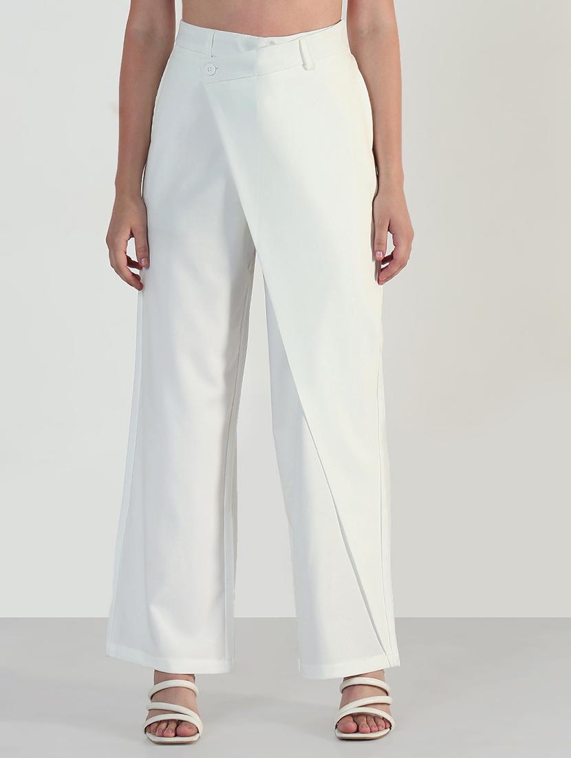 women white solid high rise straight trouser - 21946402 -  Standard Image - 1