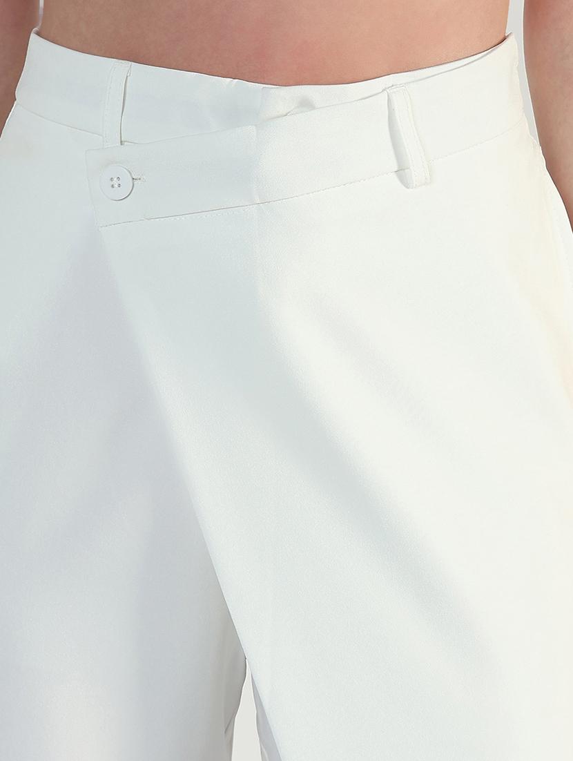 women white solid high rise straight trouser - 21946402 - Standard Image - 4