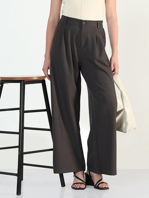 women solid high rise korean pants  - 21946405 -  Standard Image - 0