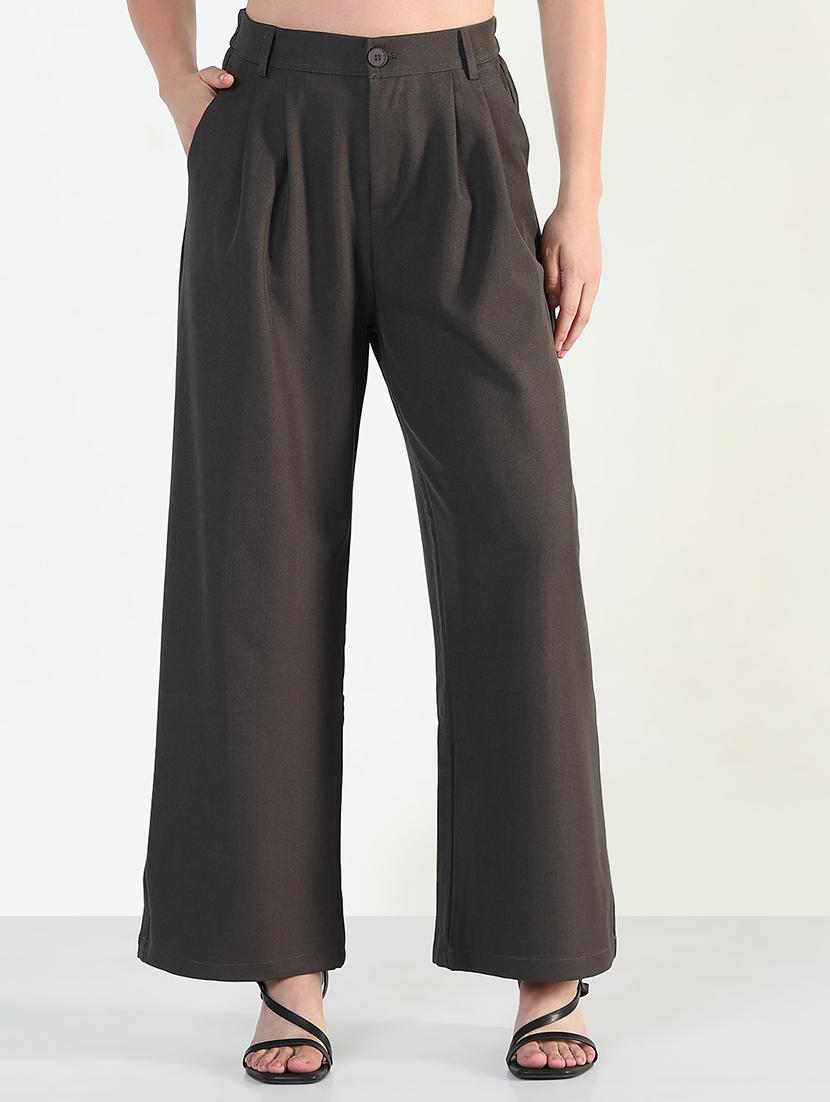 women solid high rise korean pants - 21946405 - Standard Image - 1