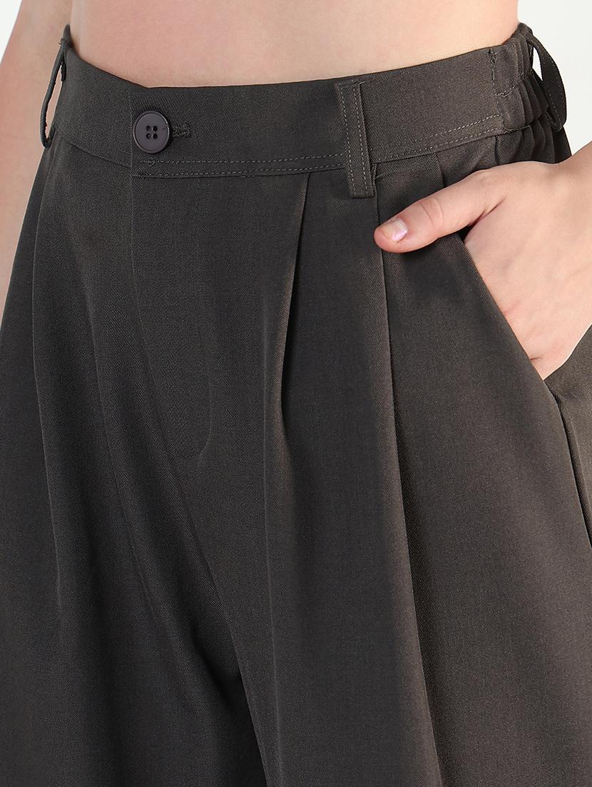 women solid high rise korean pants - 21946405 - Standard Image - 4