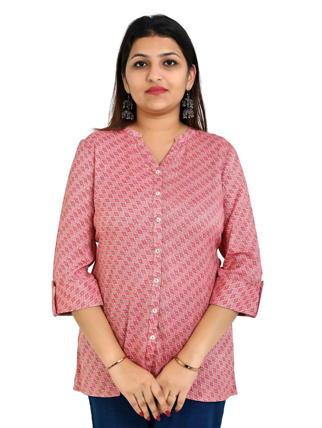 women three quarter sleeve a-line ethnic top - 21946416 -  Standard Image - 1