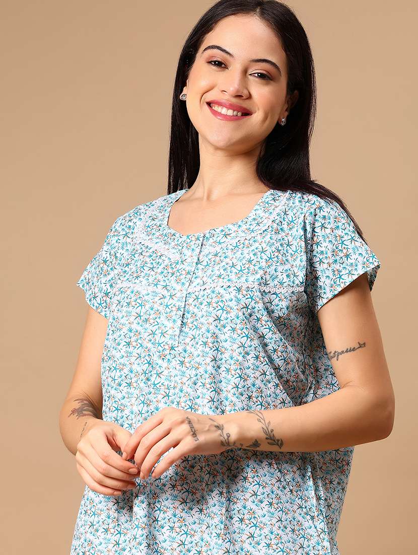 women light blue printed short sleeve nighty - 21946421 -  Standard Image - 4