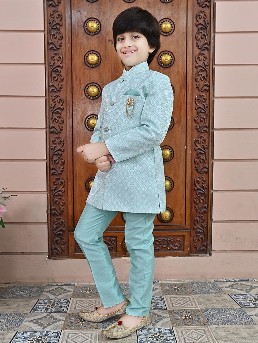 boys self design mandarin neck sherwani set - 21946710 -  Standard Image - 1