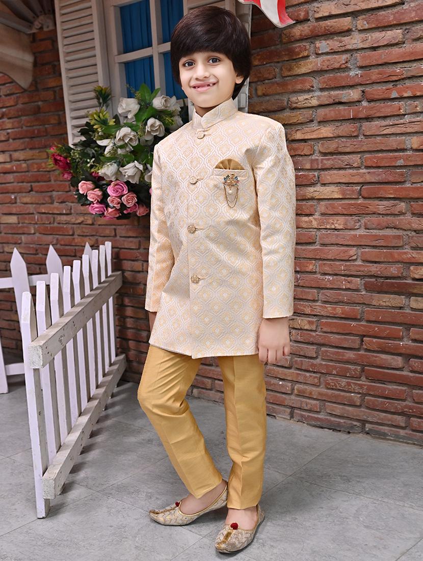 boys self design mandarin neck sherwani set - 21946711 - Standard Image - 1
