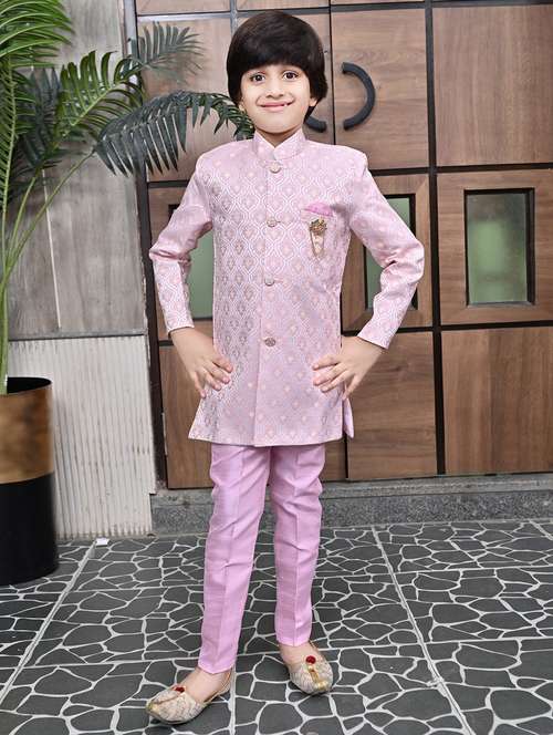 boys self design mandarin neck sherwani set - 21946712 -  Standard Image - 0