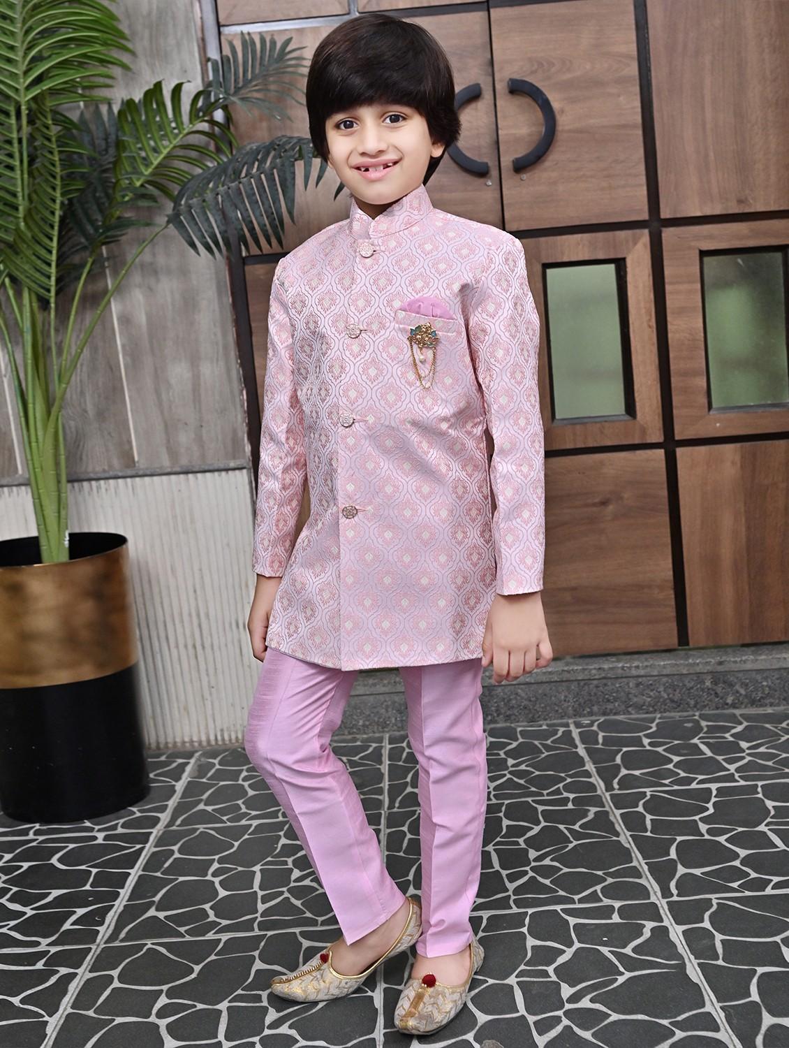 boys self design mandarin neck sherwani set - 21946712 -  Standard Image - 1