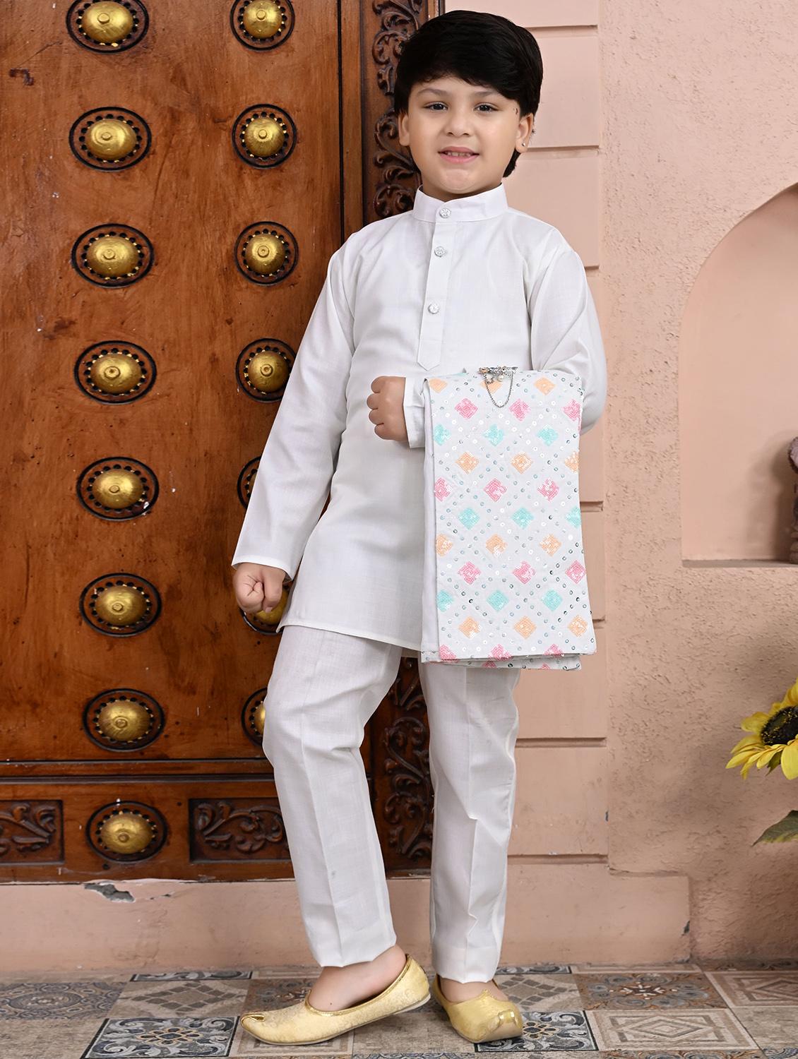 boys embroidered mandarin neck sherwani set - 21946714 -  Standard Image - 1