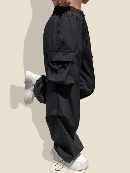 women solid high rise parachute pant - 21946761 -  Standard Image - 0