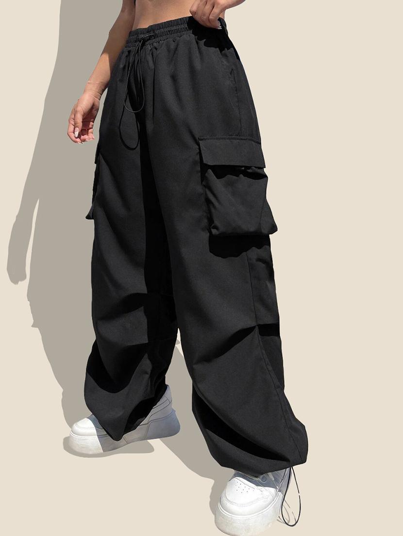 women solid high rise parachute pant - 21946761 - Standard Image - 1