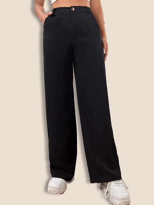 women solid high rise straight trouser - 21946773 - Standard Image - 0