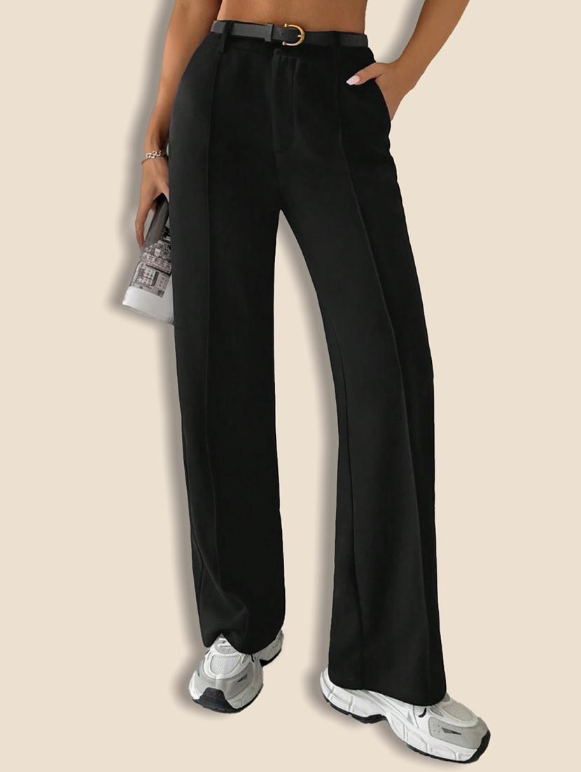 women solid high rise straight trouser - 21946774 - Standard Image - 1
