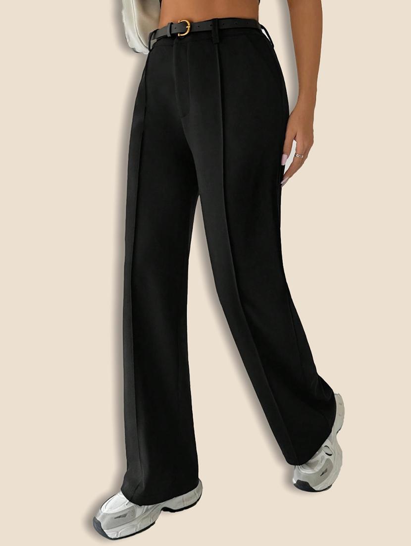 women solid high rise straight trouser - 21946774 - Standard Image - 4