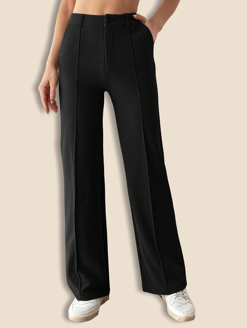 women solid high rise straight trouser - 21946775 - Standard Image - 1