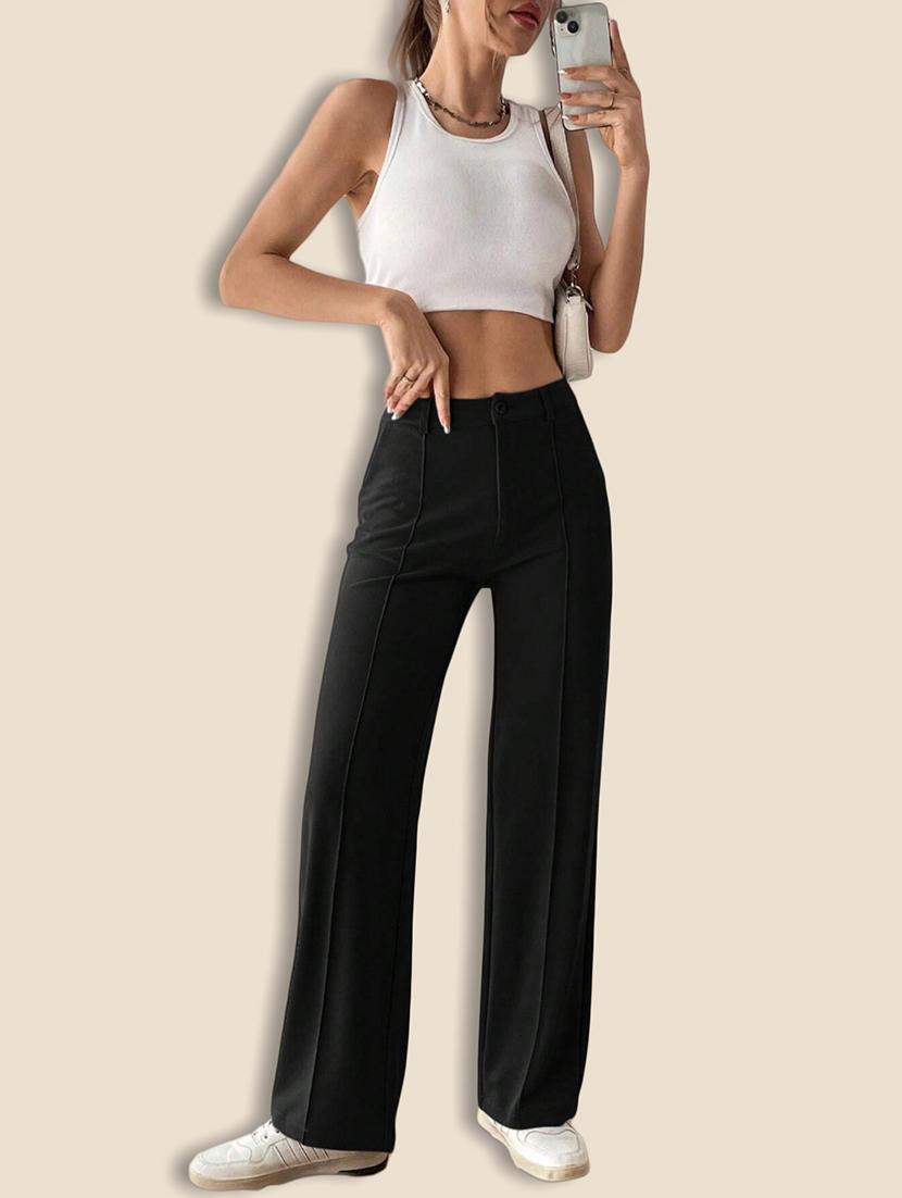 women solid high rise straight trouser - 21946775 - Standard Image - 4