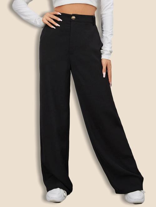 women solid high rise wide leg trouser - 21946777 - Standard Image - 0