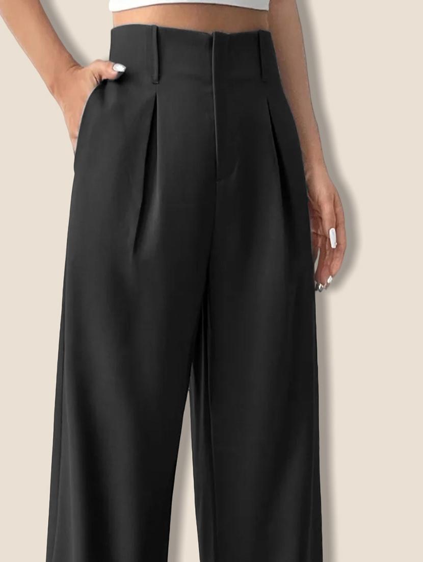 women solid high rise korean trouser - 21946788 - Standard Image - 4