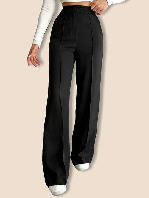 women solid high rise straight trouser - 21946789 -  Standard Image - 0