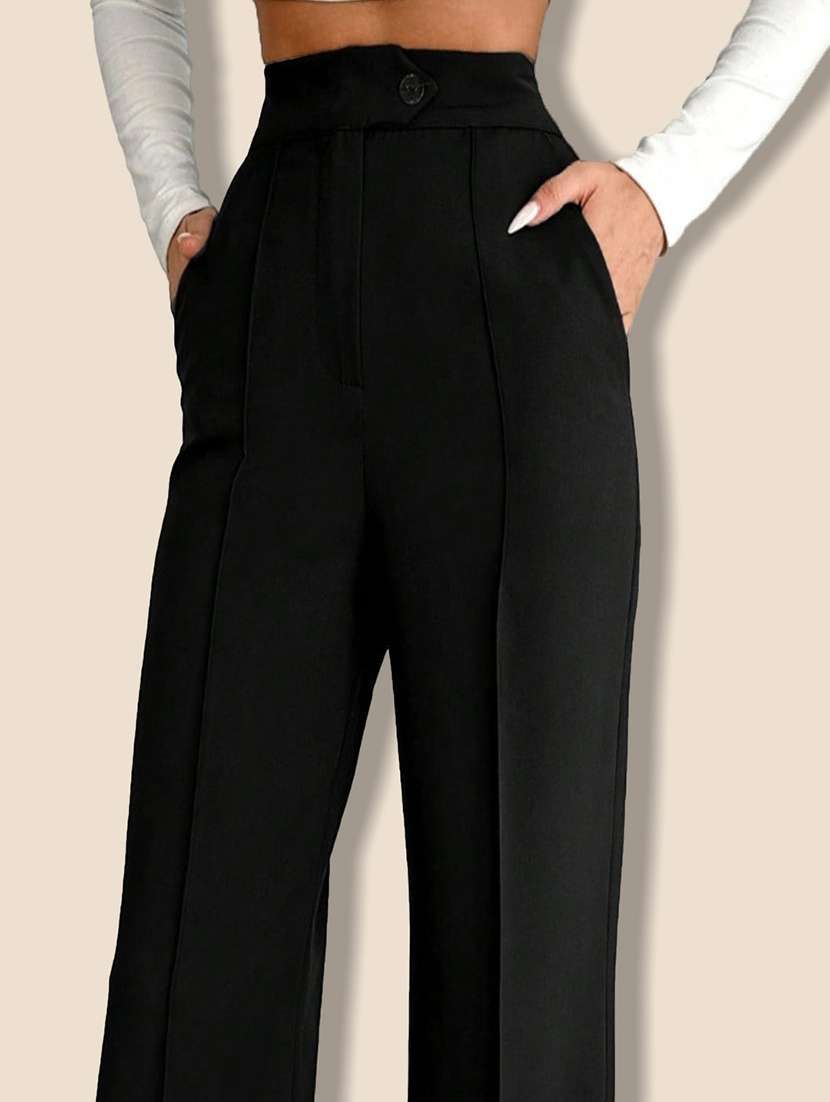 women solid high rise straight trouser - 21946789 - Standard Image - 4