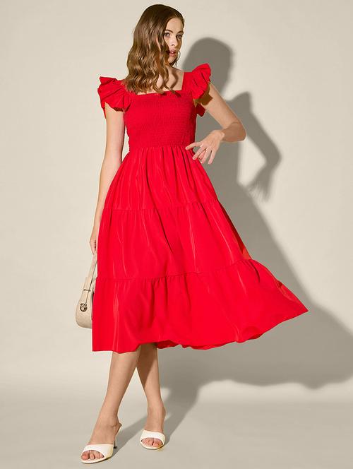 women solid cap sleeve tiered dress - 21946792 -  Standard Image - 0