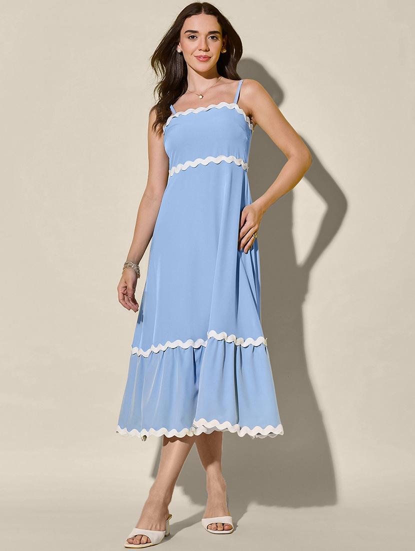 women solid shoulder strap tiered dress - 21946796 - Standard Image - 1