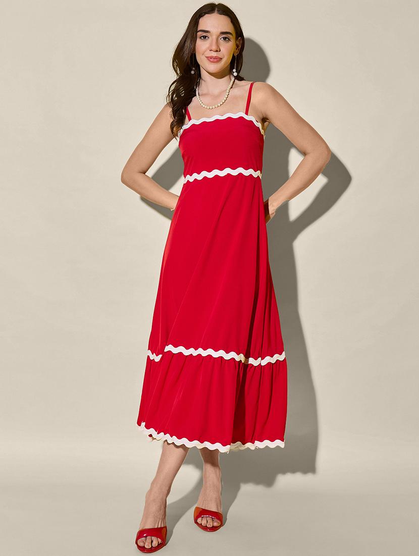 women solid shoulder strap tiered dress - 21946797 - Standard Image - 1
