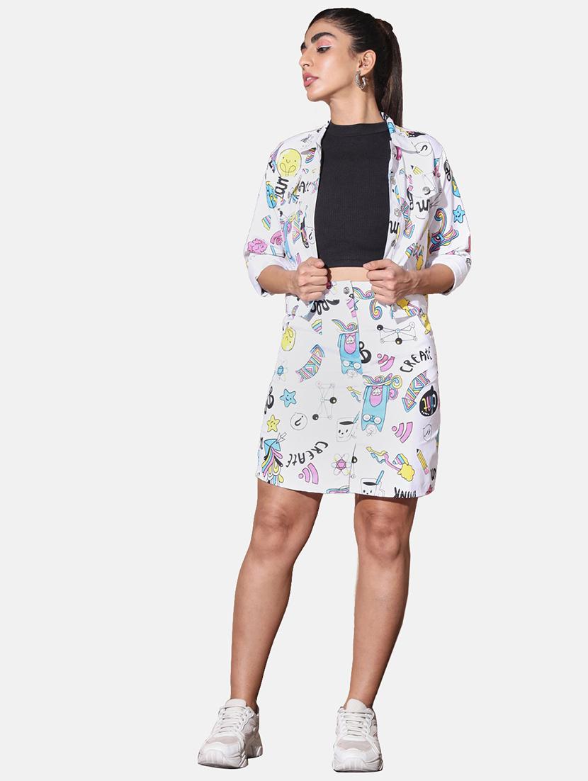 white printed cotton blend co-ord set women - 21946800 - Standard Image - 4