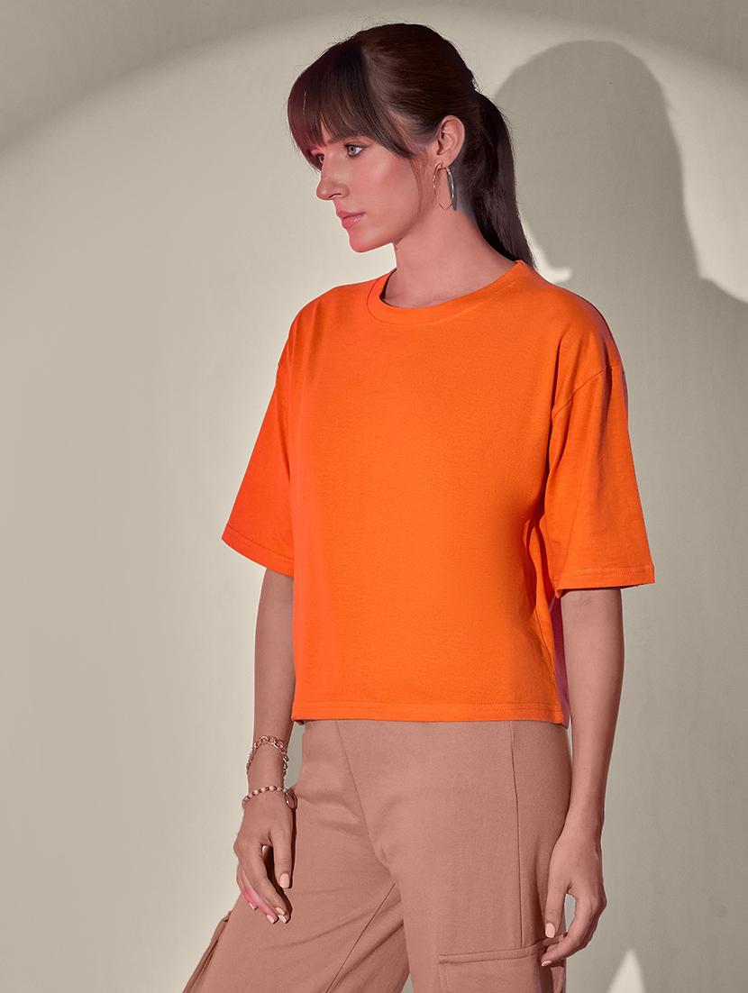 women solid short sleeve crop t-shirt - 21946802 -  Standard Image - 1