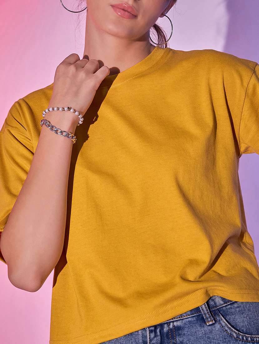 women solid short sleeve crop t-shirt - 21946803 - Standard Image - 4