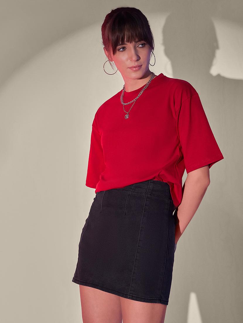 women solid short sleeve crop t-shirt - 21946805 - Standard Image - 1