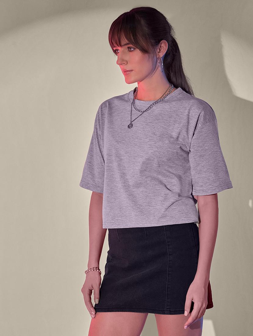 women solid short sleeve crop t-shirt - 21946807 -  Standard Image - 1