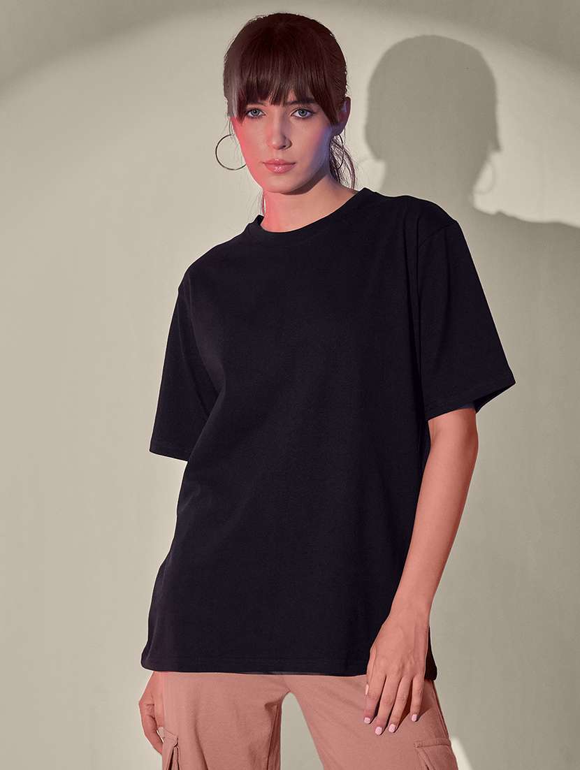 women solid short sleeve oversized t-shirt
