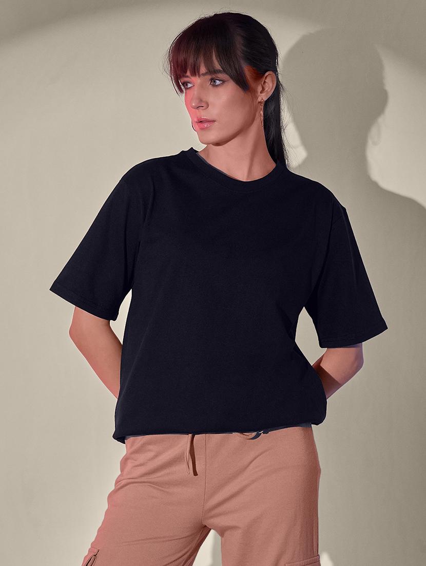 women solid short sleeve oversized t-shirt - 21946810 - Standard Image - 1