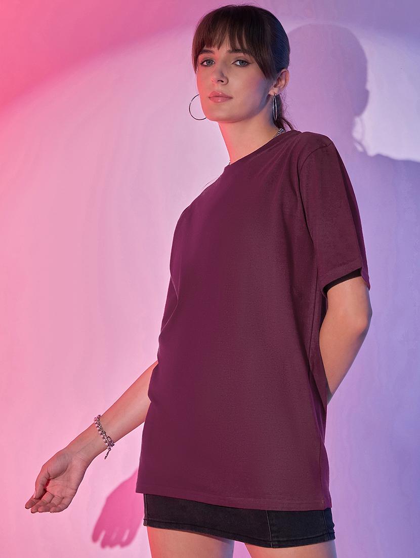 women solid short sleeve oversized t-shirt - 21946811 - Standard Image - 1