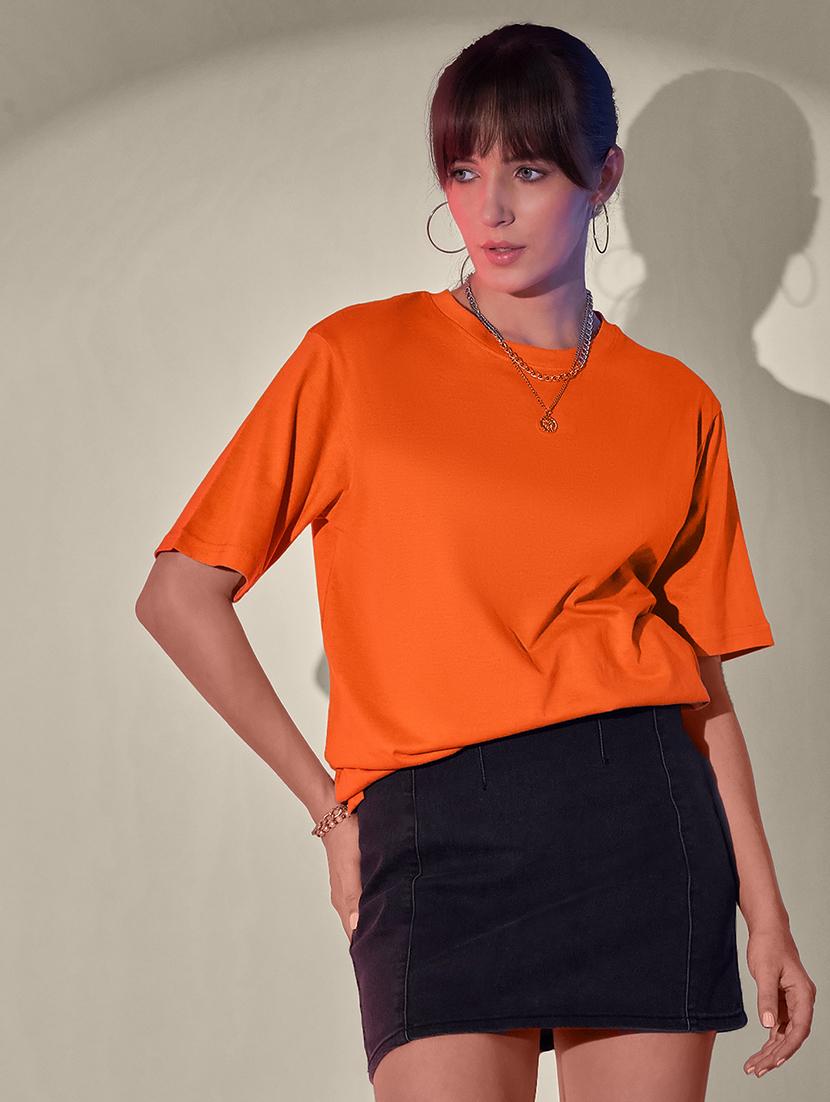 women solid short sleeve oversized t-shirt - 21946812 - Zoom Image - 0