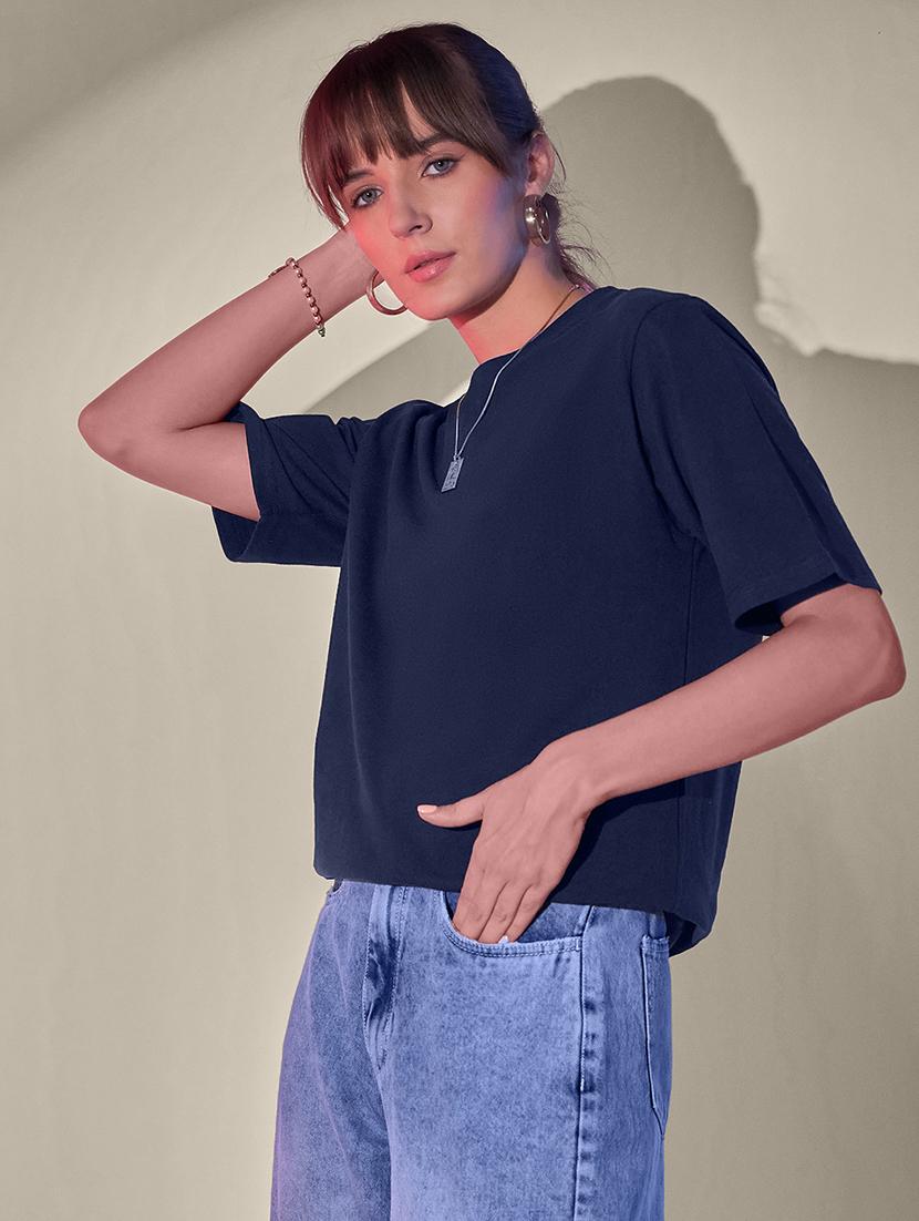women solid short sleeve oversized t-shirt - 21946813 - Standard Image - 1