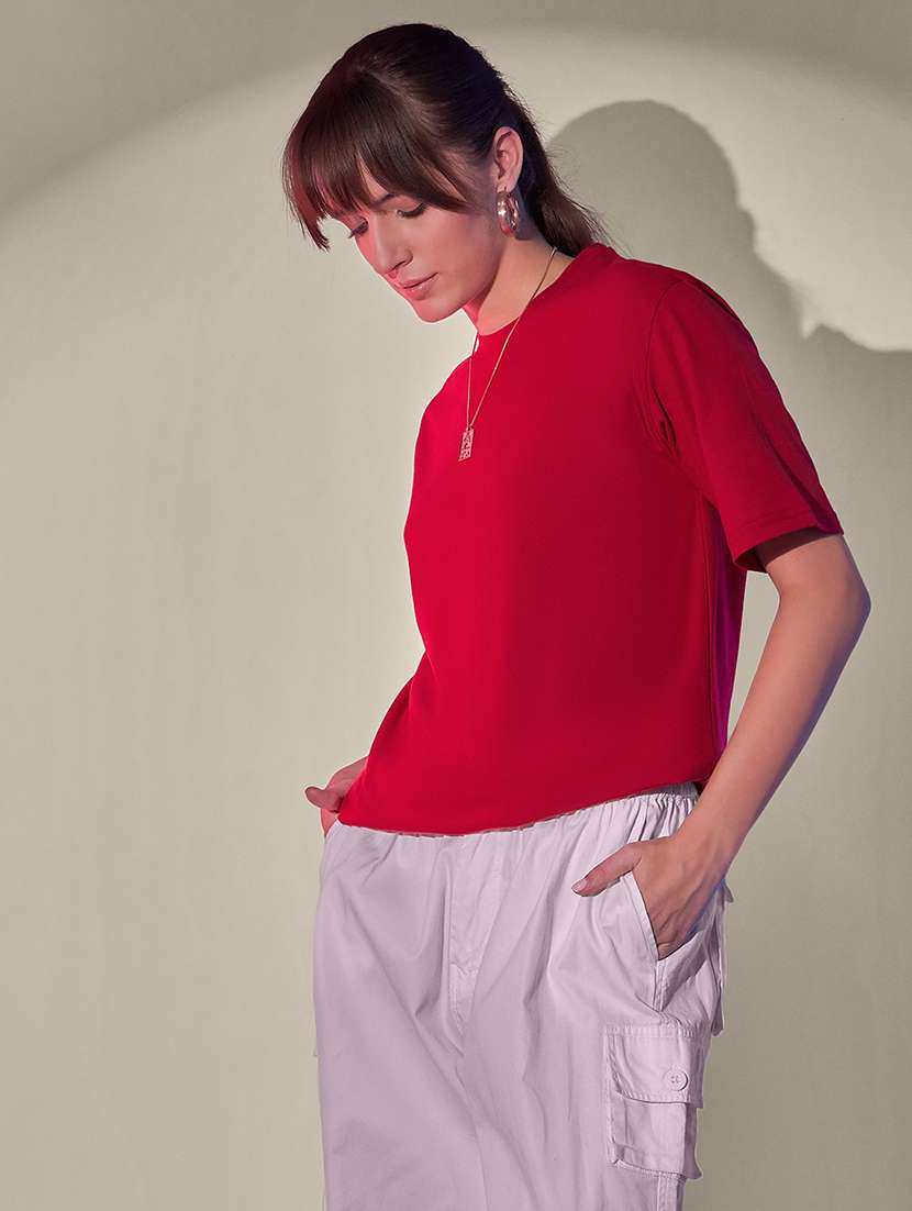 women solid short sleeve oversized t-shirt - 21946815 -  Standard Image - 1