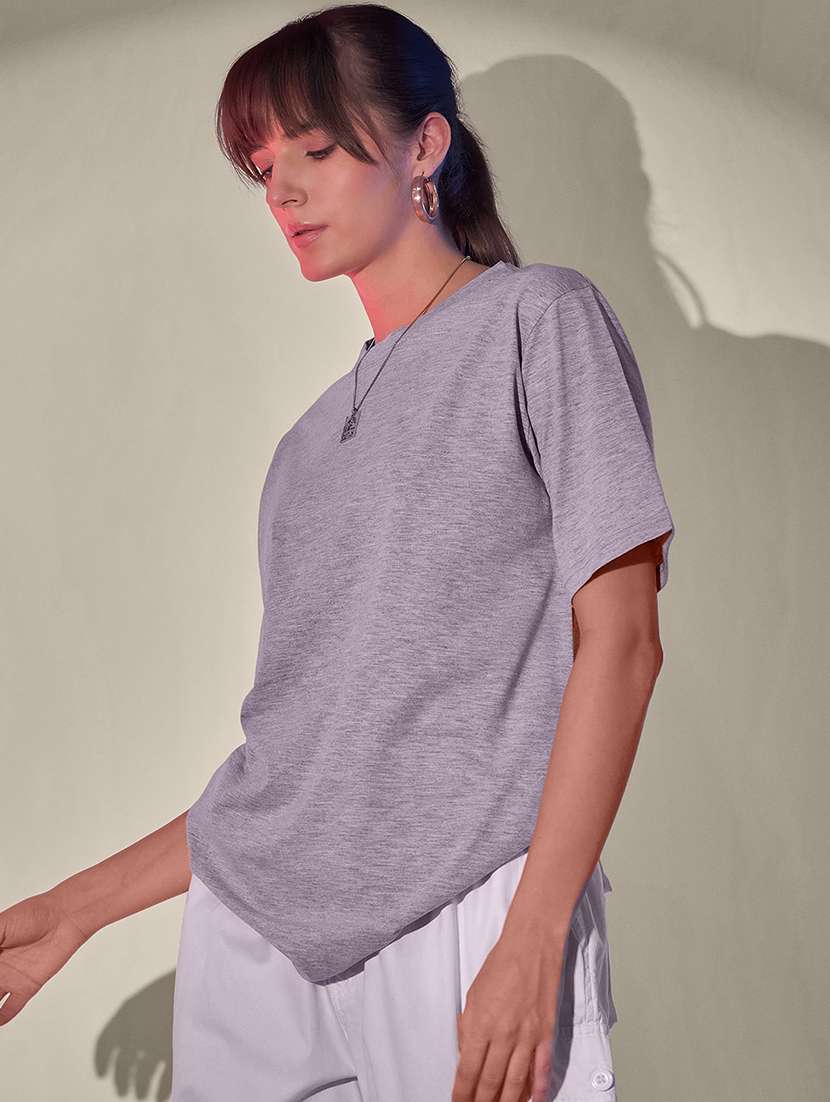 women solid short sleeve oversized t-shirt - 21946816 - Standard Image - 1