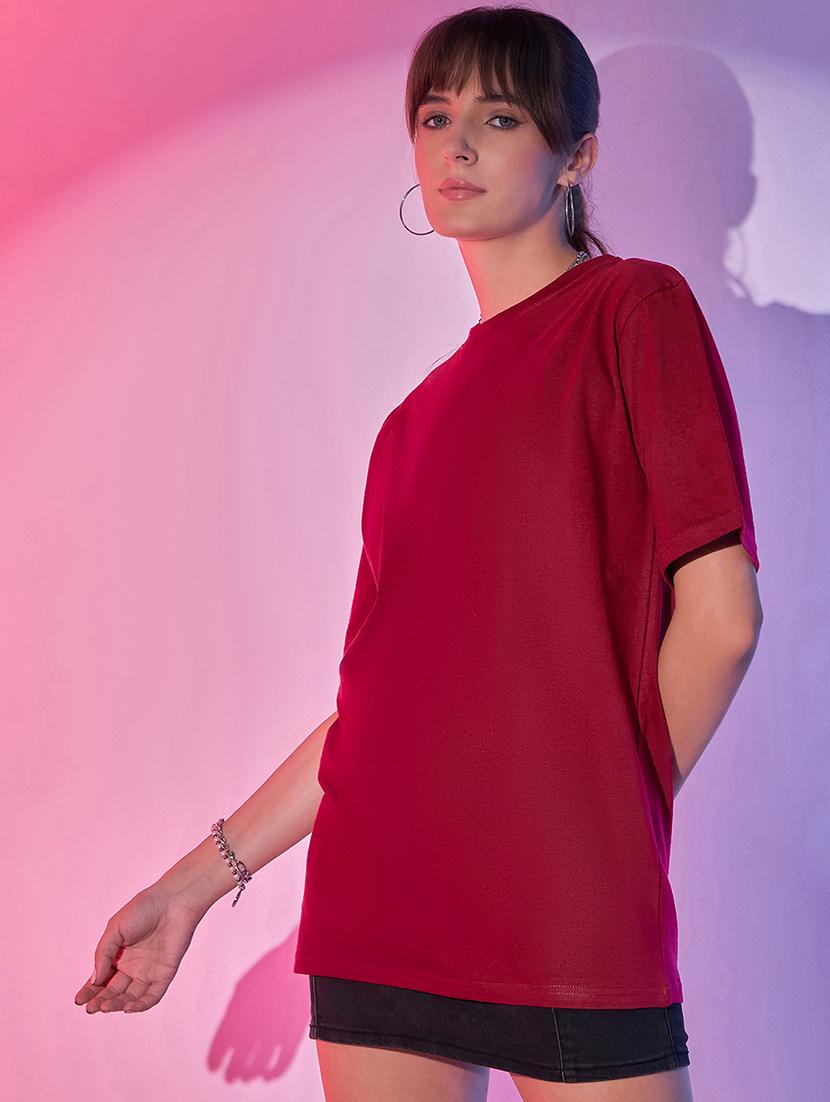 women solid short sleeve oversized t-shirt - 21946817 -  Standard Image - 1
