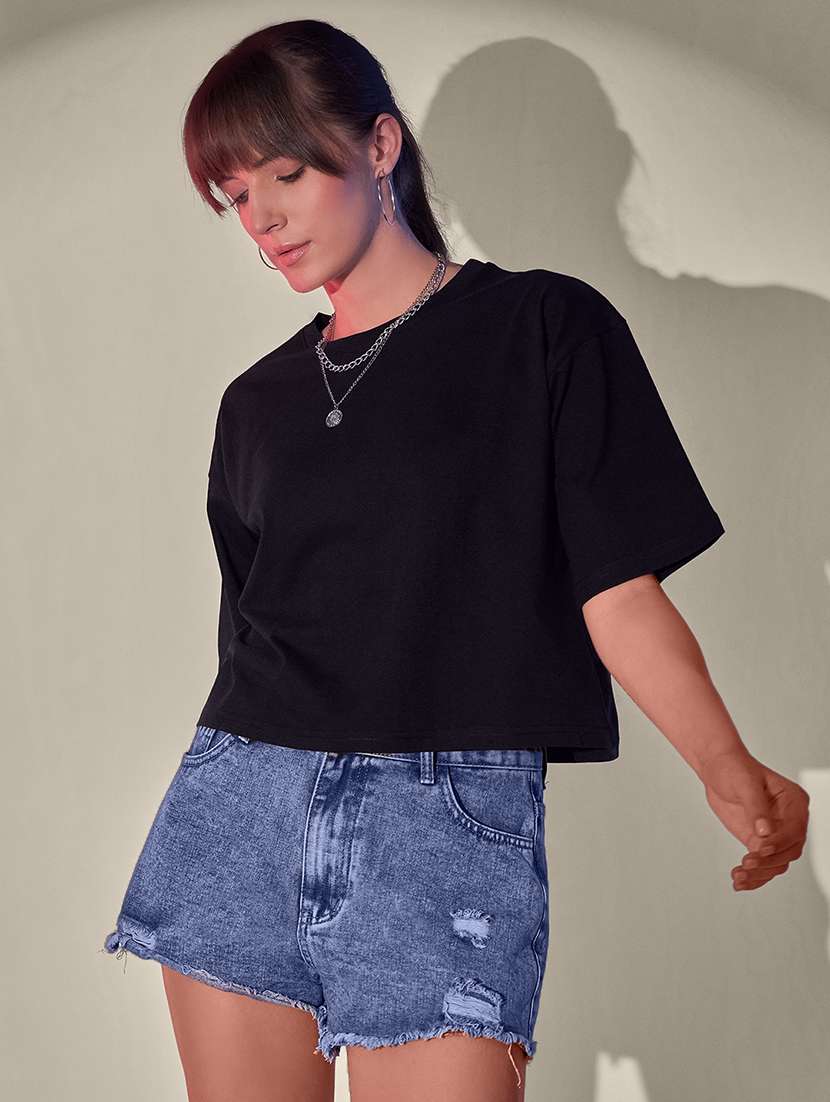 women pack of 2 solid short sleeve crop t-shirt - 21946822 - Standard Image - 4
