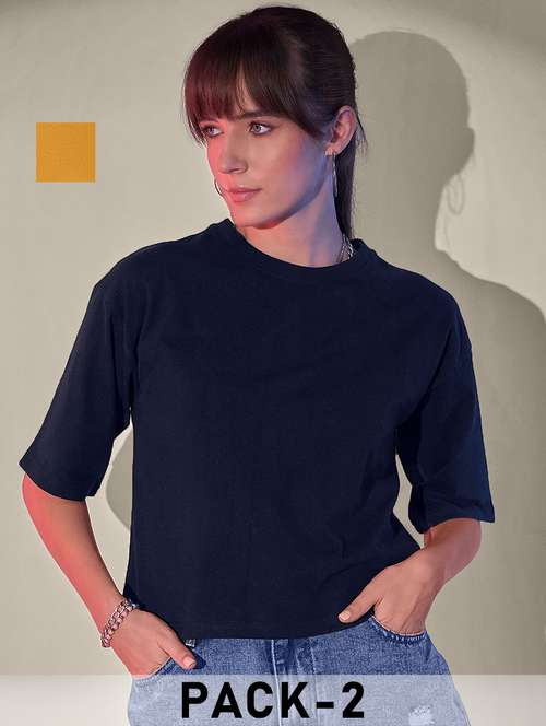 women pack of 2 solid short sleeve crop t-shirt - 21946824 -  Standard Image - 0