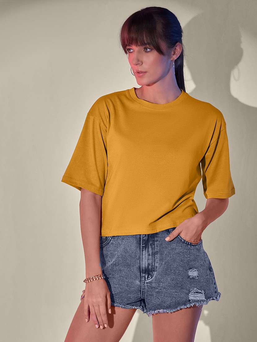 women pack of 2 solid short sleeve crop t-shirt - 21946826 - Standard Image - 1