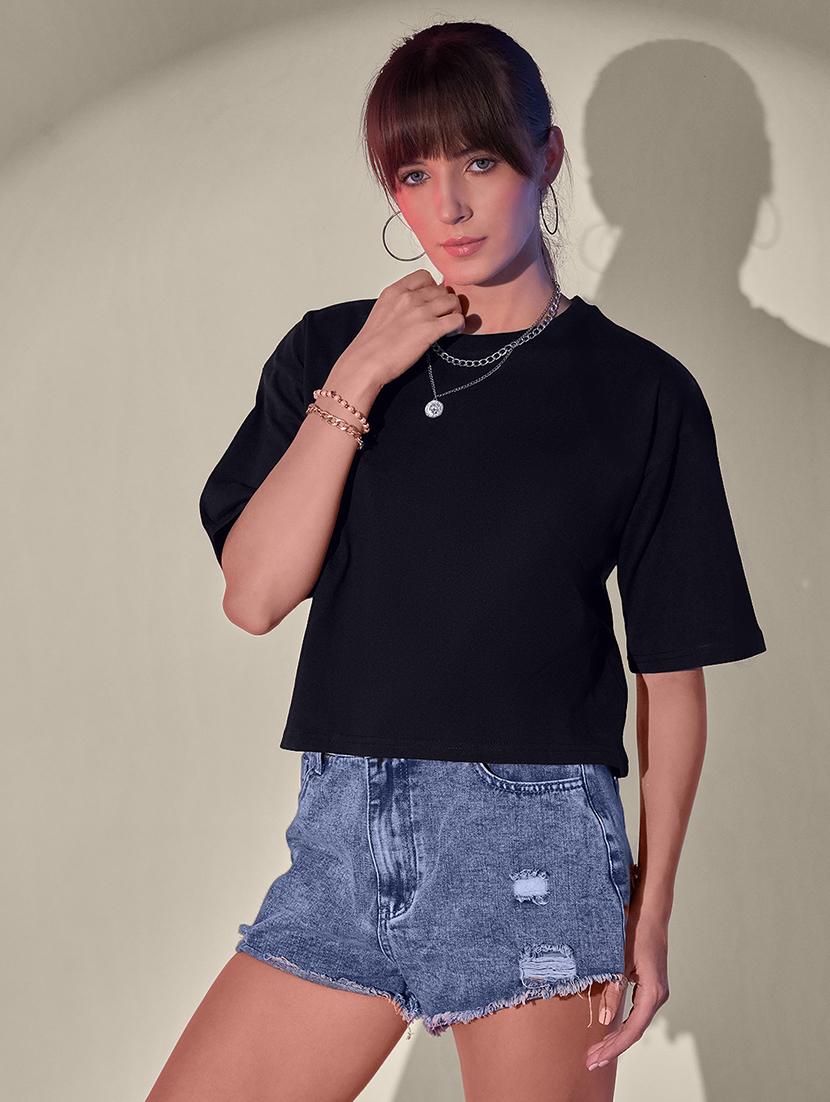 women pack of 2 solid short sleeve crop t-shirt - 21946828 - Standard Image - 1
