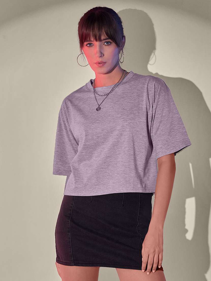 women pack of 2 solid short sleeve crop t-shirt - 21946834 -  Standard Image - 1